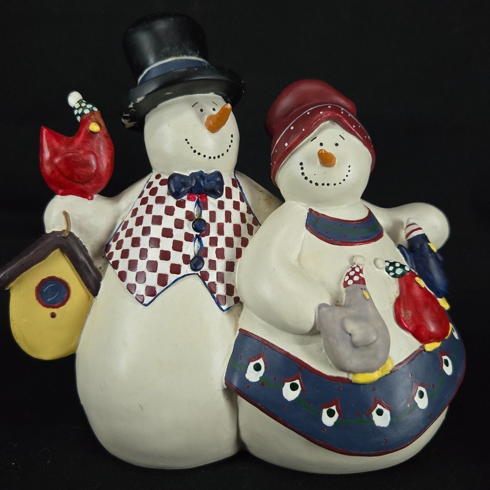 Vintage Crazy Mountain Snowman Couple Figurine XR300 Folk Art Christmas